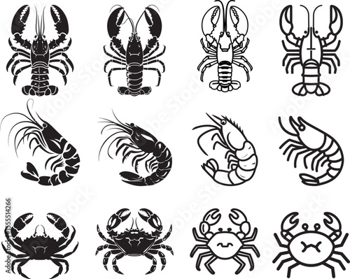 Set of Lobster icon clean simple silhouette