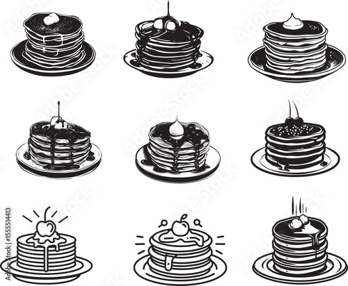 Set of Pancakes icon clean simple silhouette
