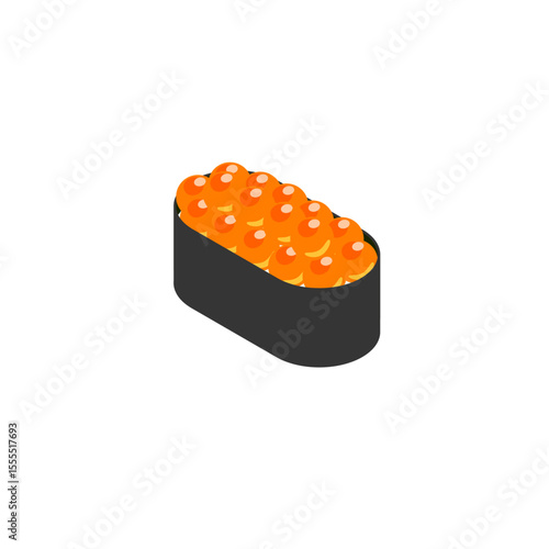 Flat Ikura Sushi - Japanese Salmon Roe Nigiri Vector Illustration