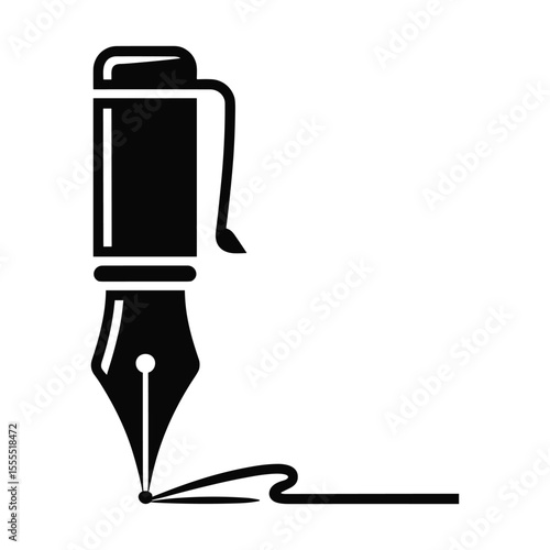 Elegant Ink: A sophisticated illustration of a classic fountain pen delicately poised, as it writes a flowing, precise line, representing the timeless craft of writing.