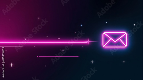 Neon email marketing concept design for business communication and digital newsletter campaign banner design