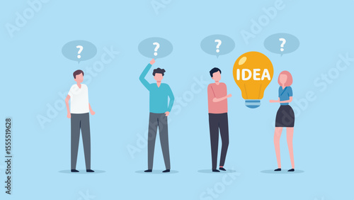Team brainstorming and finding a bright idea with a lightbulb concept