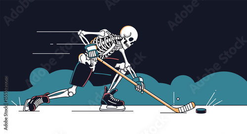 Spooky Skeleton Athlete Displays Incredible Hockey Skills on the Ice during a Thrilling Game