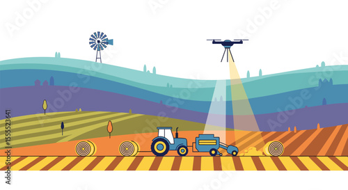 Modern Agricultural Technology Enhances Farming Efficiency and Crop Yields with Drones and Autonomous Tractors