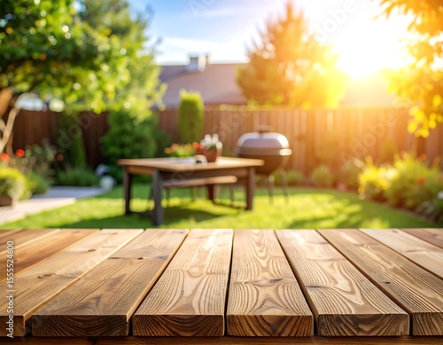Sunny backyard patio table