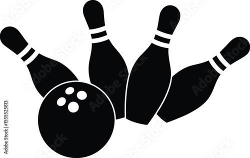 Bowling Ball and Pins Silhouette: Sporty Black and White Vector Illustration