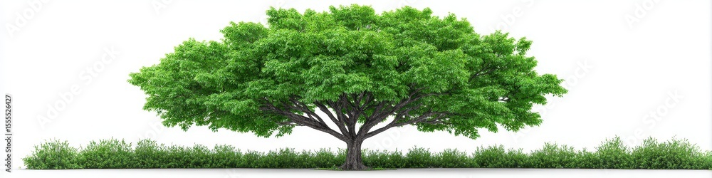 Fototapeta premium Lush Green Tree and Greenery Against White Background