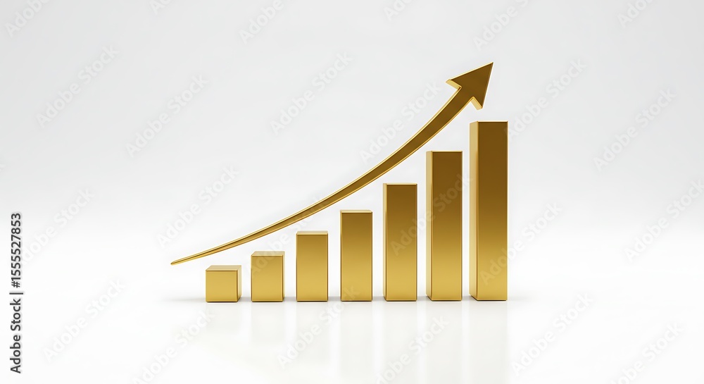 Obraz premium Title Golden upward trending bar graph. Suitable for financial presentations, reports, and business articles. Trend analysis concept with stylish design.