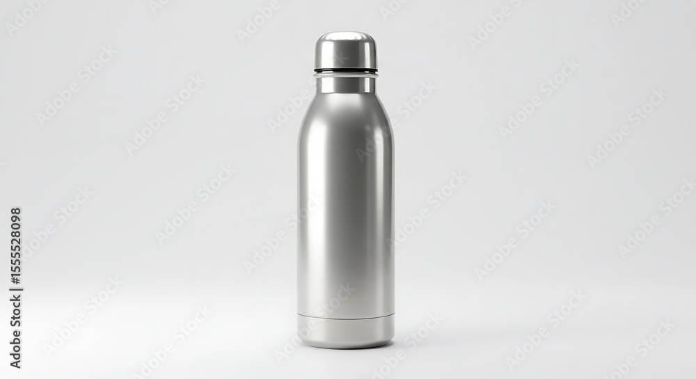 Sleek Stainless Steel Water Bottle Mockup on White Background Sleek Stainless Steel Water Bottle Mockup on White Background
