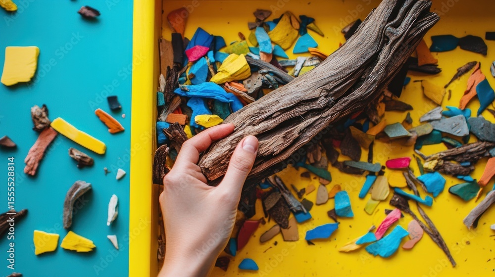 Obraz premium Driftwood and Colorful Recycled Plastic Fragments
