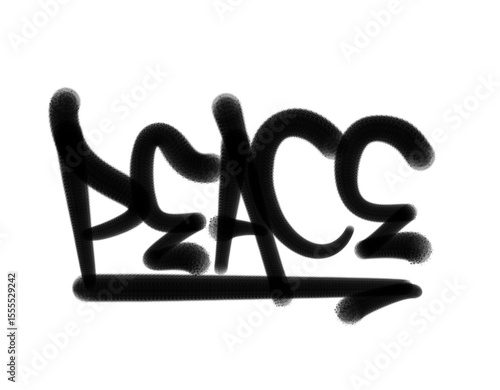 textured sprayed graffiti tagging letters PEACE isolated in black