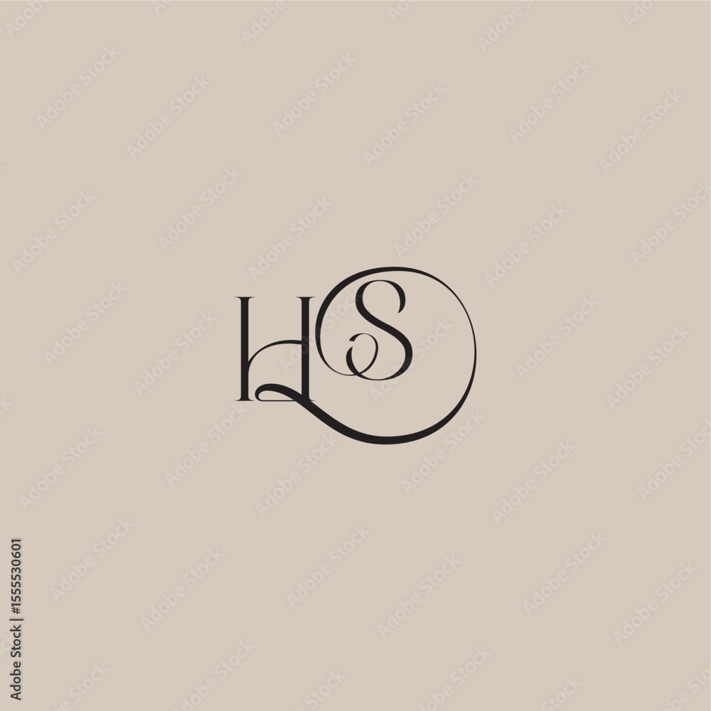 Obraz premium dinamyc curvy initial concept monogram wedding logo letter elegant and luxury style HS