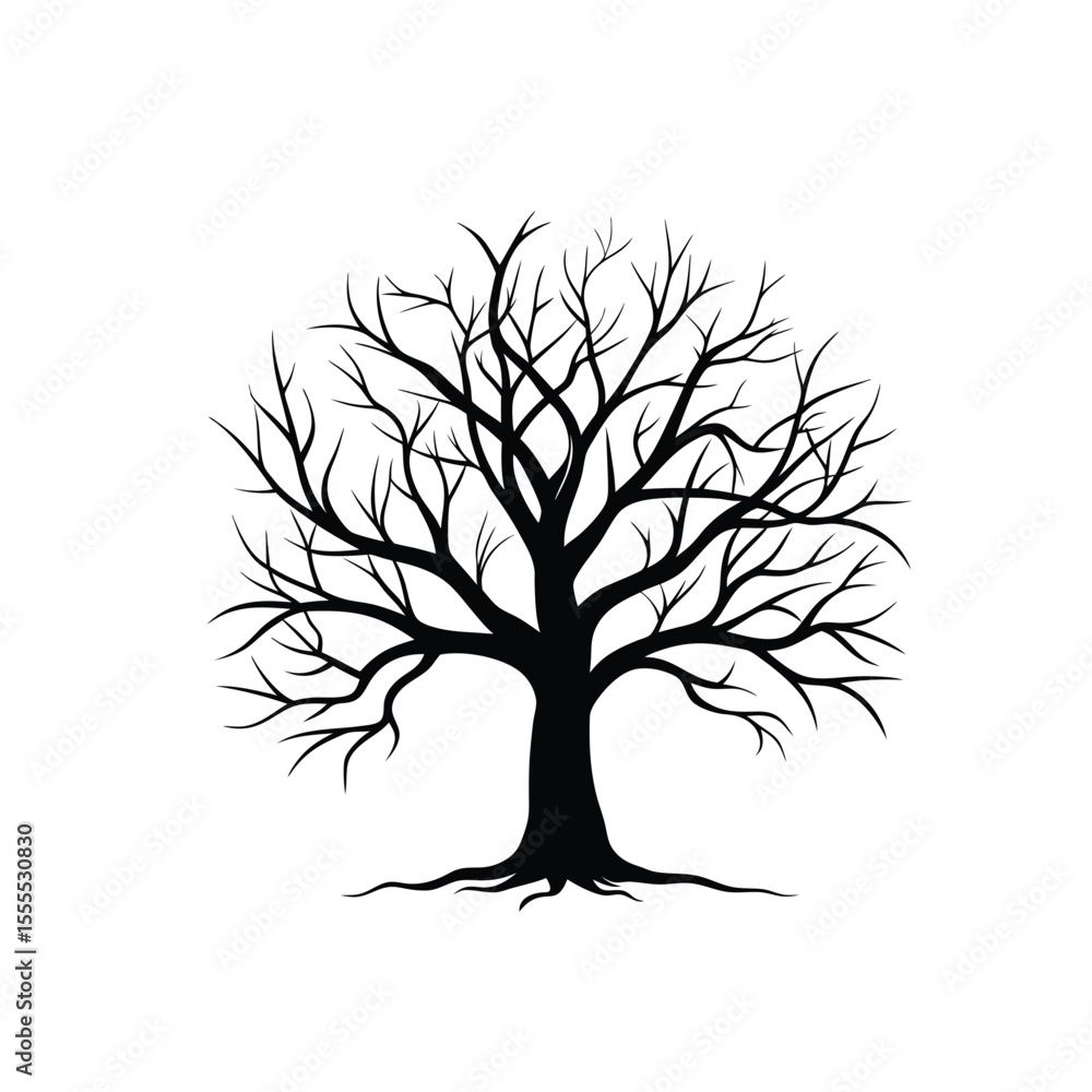 Obraz premium Black Leafless Tree Drawing – Isolated on White Background