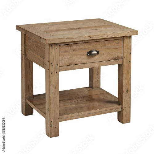 Rustic Wooden End Table: Farmhouse Style Side Table with Drawer