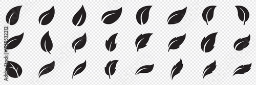 Leaf icons set, tropical leaves set, palm leaves silhouettes isolated, green leafs, environment and nature eco sign