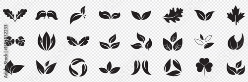 Leaf icons set, tropical leaves set, palm leaves silhouettes isolated, green leafs, environment and nature eco sign
