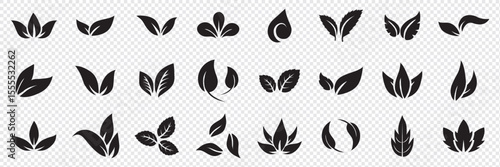 Leaf icons set, tropical leaves set, palm leaves silhouettes isolated, green leafs, environment and nature eco sign