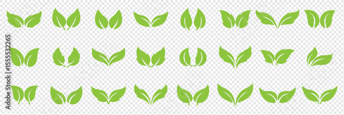 Green leaf icons set. Leaves icon on isolated background. Collection green leaf. Elements design for natural, eco, vegan, bio labels. Vector illustration EPS 10