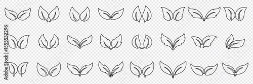 Isolated abstract leaves icons set on white background.