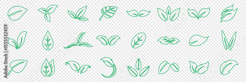 Set of green leaf icons. Green color. Leafs green color icon logo. Leaves on white background. Ecology. Vector illustration.