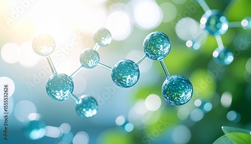 pfas molecule close up shimmering aqua bubbles on blurred background
