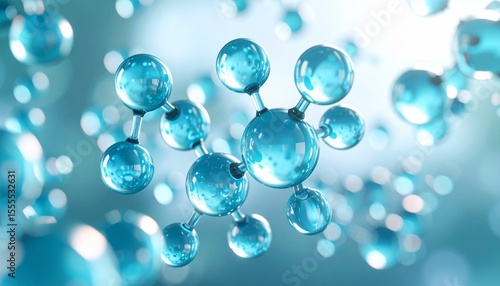 pfas molecule close up shimmering aqua bubbles on blurred background