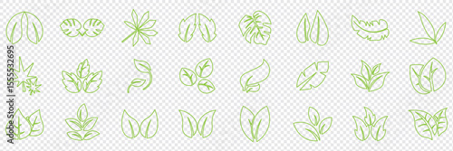 Green leaf icons set. Leaves icon on isolated background. Collection green leaf. Elements design for natural, eco, vegan, bio labels. Vector illustration EPS 10