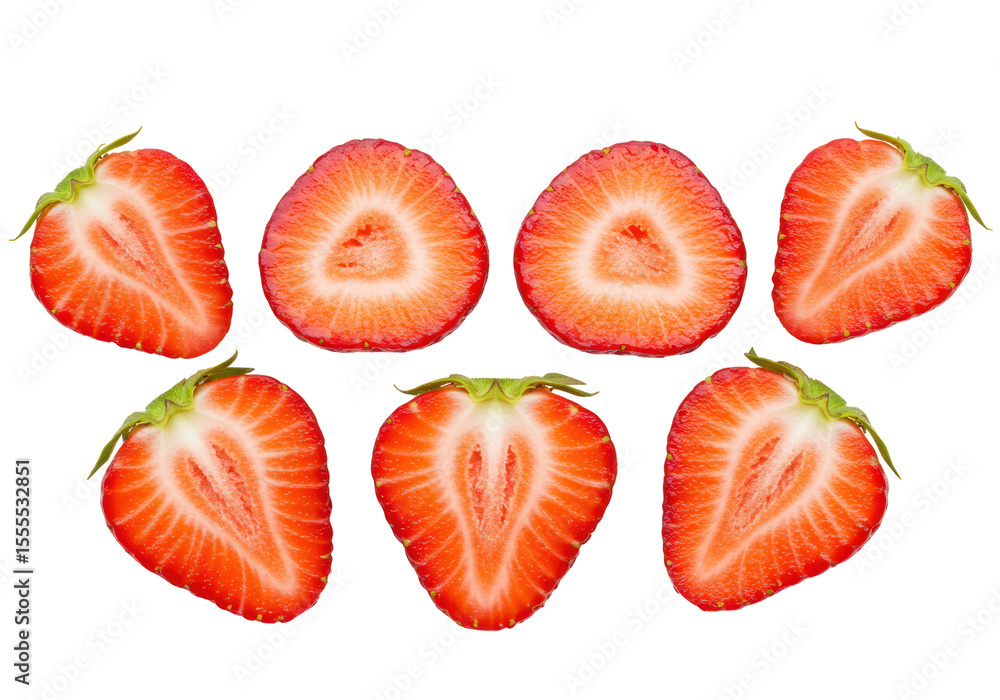 Isolated Sliced Fresh Red Strawberries Arrangement Isolated Sliced Fresh Red Strawberries Arrangement