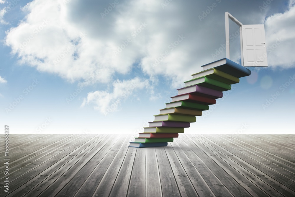 Fototapeta premium Book steps leading to door against sky