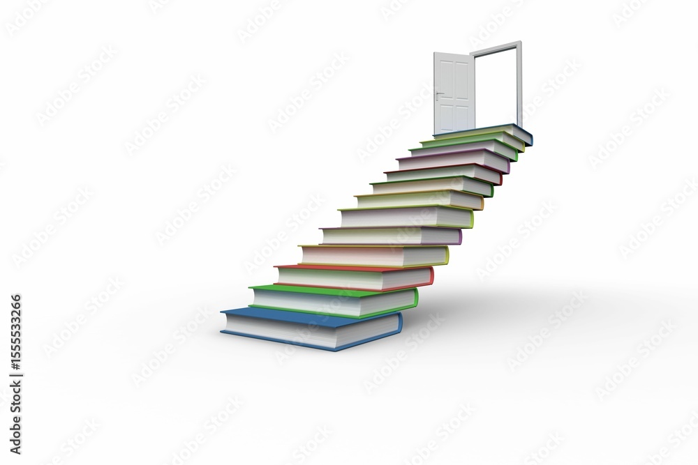 Fototapeta premium Steps made from books leading to open door