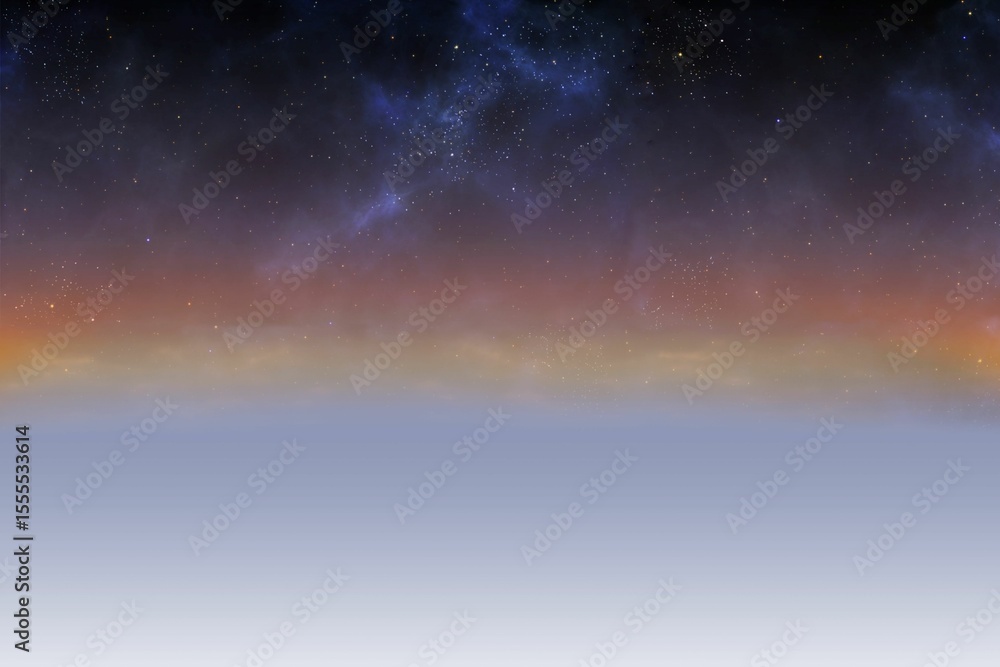 Fototapeta premium Starry cosmic sky is unfolding in flat vector design, with wispy nebula clouds and gradient