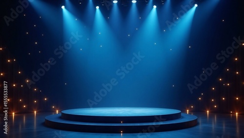 Blue stage with spotlights and ambient lighting