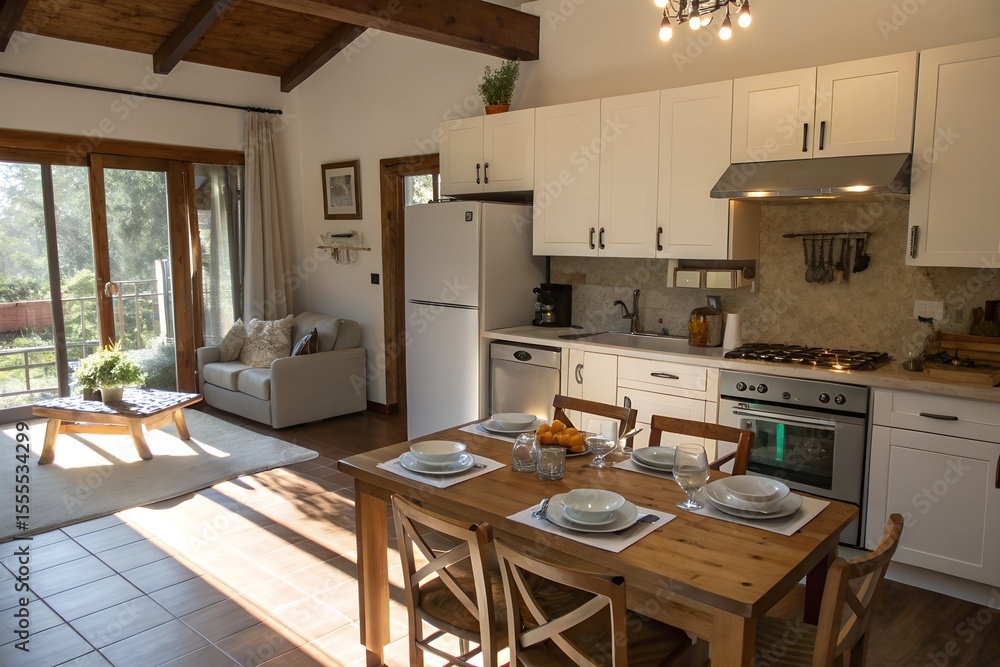 Obraz premium Rustic Modern Kitchen and Living Area Design Open Concept Home Interior