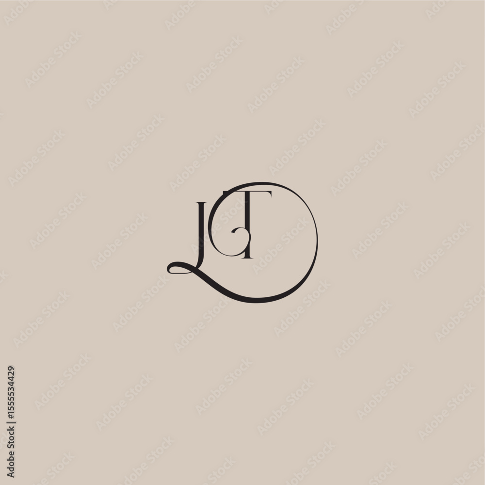Obraz premium dinamyc curvy initial concept monogram wedding logo letter elegant and luxury style JT