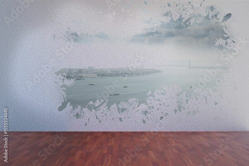 Splash on wall revealing coastline © vectorfusionart