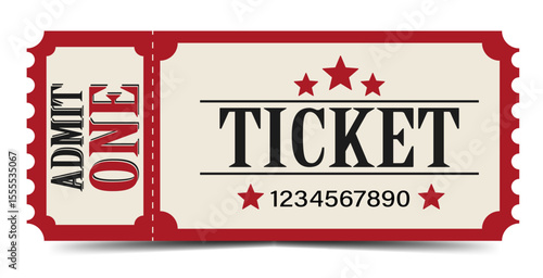 Vintage style circus ticket featuring bold red and white colors.