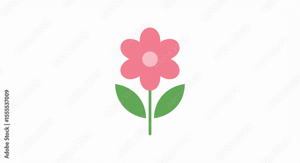 Fototapeta premium Simple flower vector design with five petals and green stem, perfect for botanical themes.