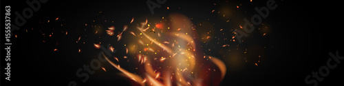 Flying fire sparks on checkered background.