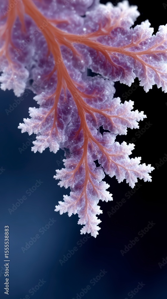 Fototapeta premium Close up of a fractal leaf with purple and red veins intricate details and a dark background