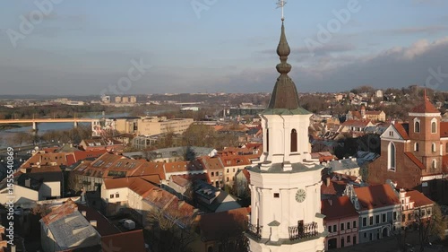 Wallpaper Mural Kaunas, Lithuania - 16th november, 2024: aerial zoom in view The Town Hall Kaunas on sunset. Town Hall Square - the heart of the Old Town. The structure dates from the 16th century Torontodigital.ca