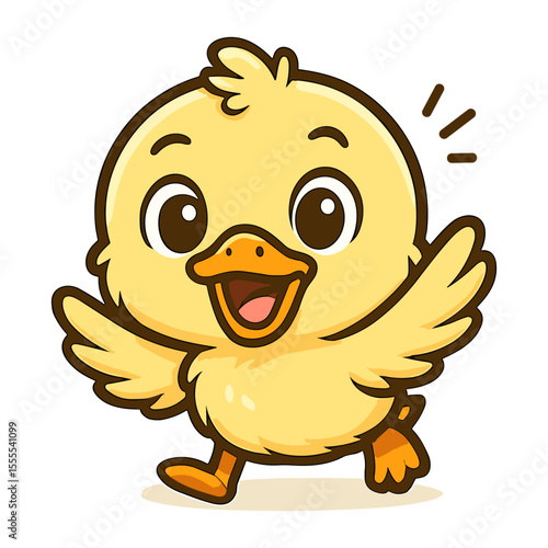 Excited chick mascot illustrations enthusiastically runs happily, full of joy.