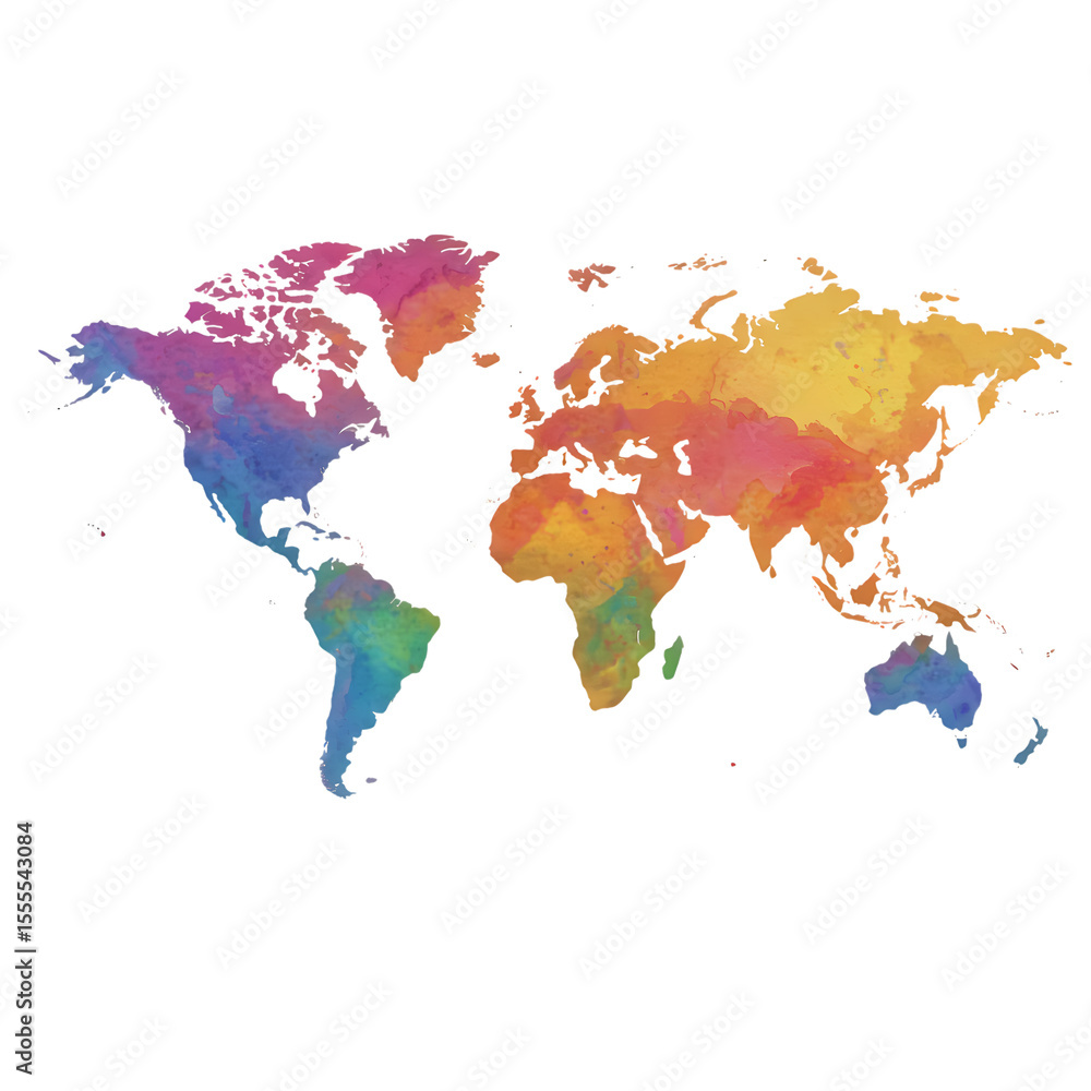 Obraz premium Vibrant Watercolor World Map: Global Connectivity Visual