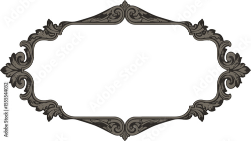 Ornate gray vector frame with decorative floral flourishes creates an eyecatching border with an antique vintage feel