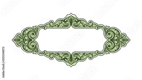 Ornate green frame with intricate floral scrolls and decorative edging diamondshaped
