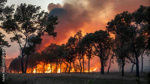 Wildfire Flame Forest Smoke Sunset Dramatic Sky Glow