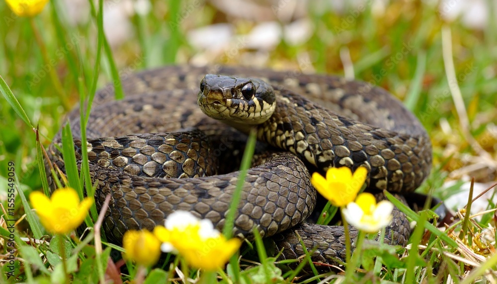 Obraz premium Grass snake in the grass.