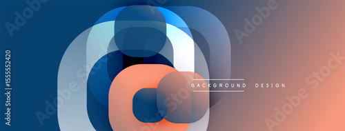 Abstract layered shapes create modern visual. Gradient colors blend, forming dynamic composition. Minimalist design evokes sleekness, innovation.