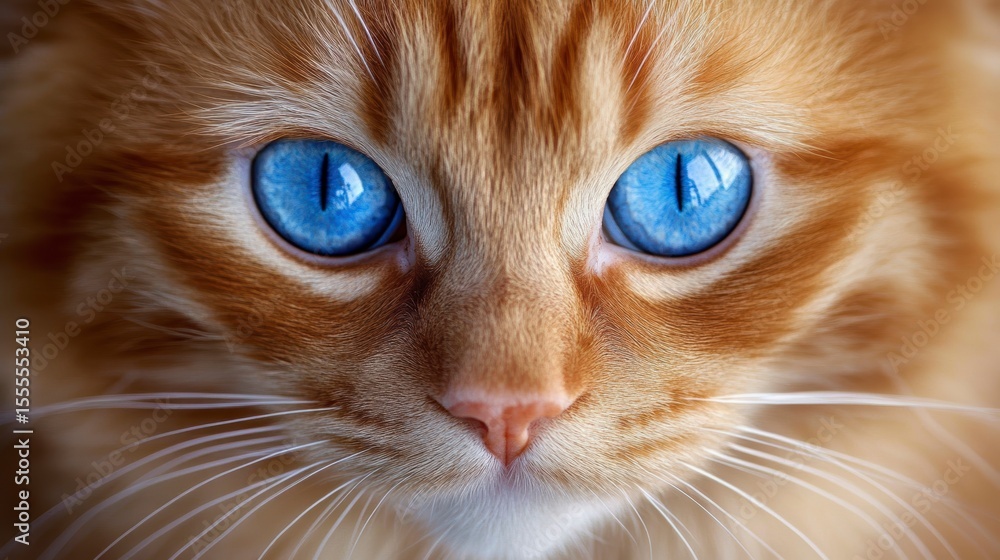 Close-up of a ginger cat with striking blue eyes. Close-up of a ginger cat with striking blue eyes.