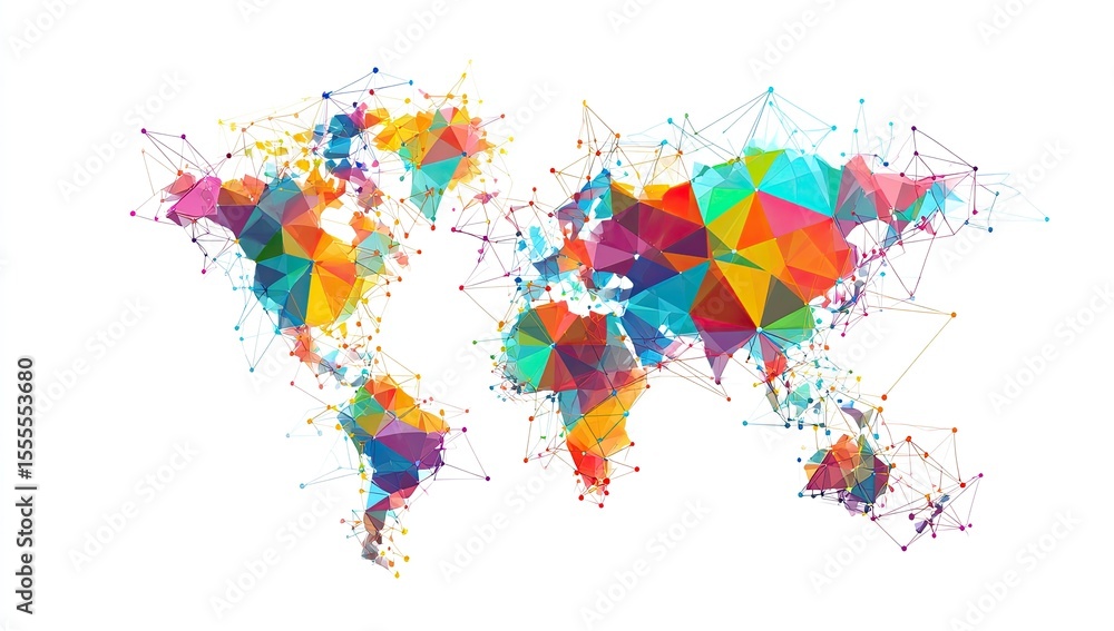 Fototapeta premium Colorful polygonal world map with connecting lines