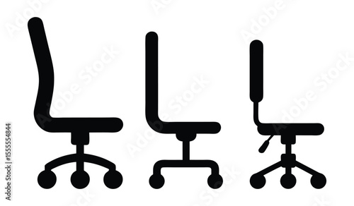 Simple Desk Chair Icon Collection, Minimalist Symbol for Work, Job Vacancy, and HR On White Background
